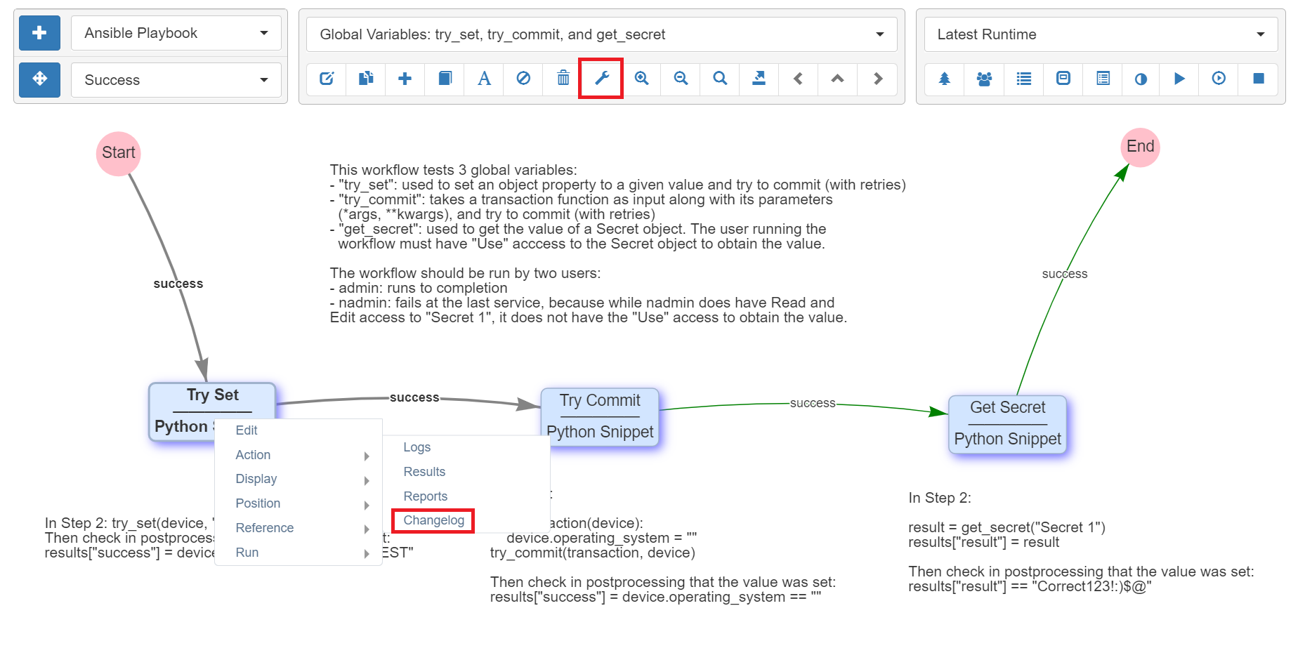 Accessing Changelogs from the Workflow Builder